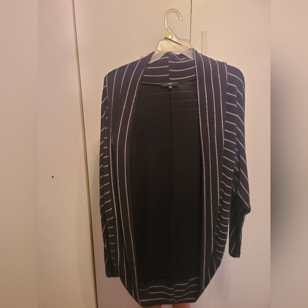 Tart Black Cardigan with White Stripes